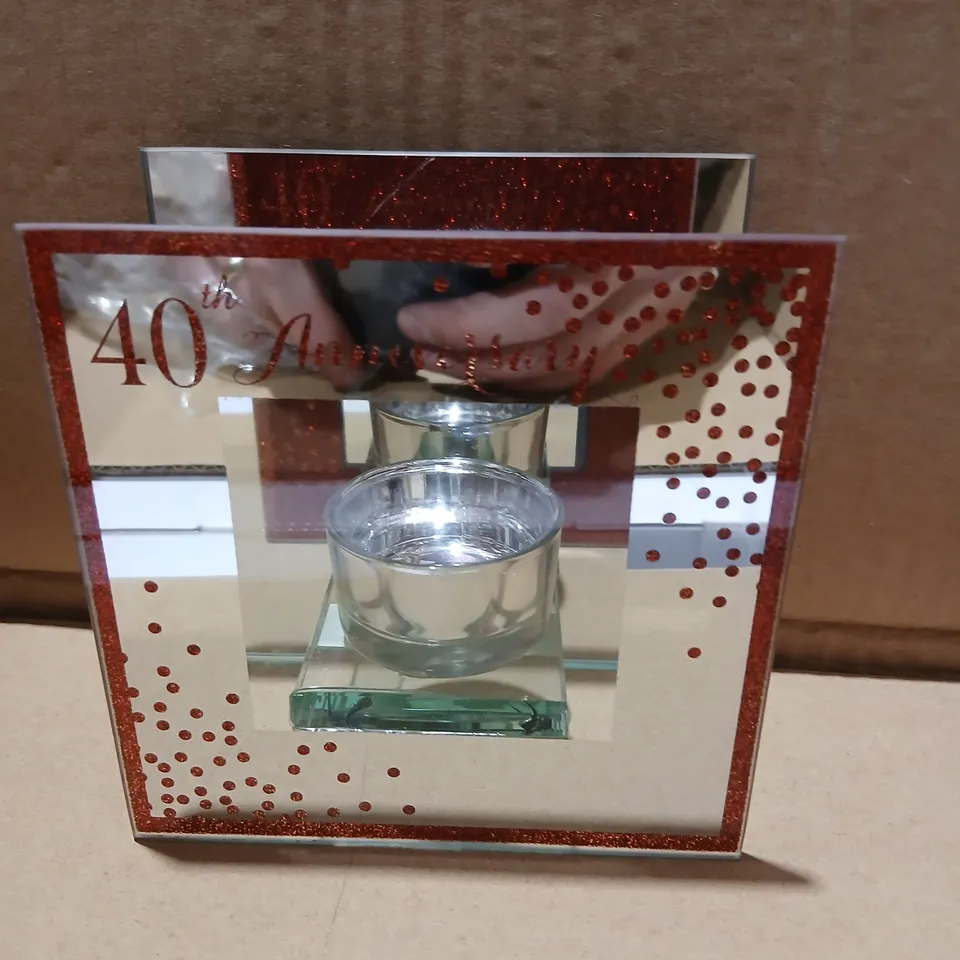 APPROXIMATELY 16 DECORATIVE MIRRORED PHOTO FRAME WITH RED GLITTER BORDER (40TH ANNIVERSARY DESIGN)
