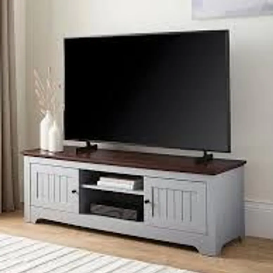 BOXED DEVON TV UNIT - GREY/WALNUT - FITS UP TO 55 INCH TV (1 BOX) RRP £139