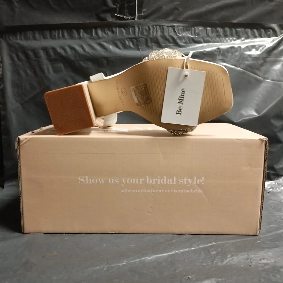 BOXED PAIR OF BE MINE BRIDAL ADA HEELED SANDALS IN IVORY SIZE UK 3