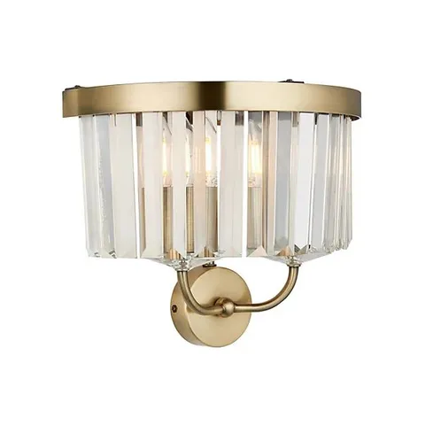 BOXED LUMINOSA ASCOLI WALL LAMP ANTIQUE BRASS PLATE & CLEAR CUT GLASS 2 X 6W LED E14