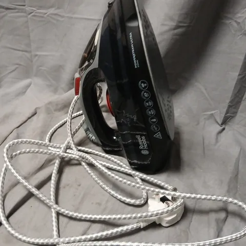 STEAM IRON – BLACK WITH BRAIDED CORD (UK PLUG). RUSSELL HOBBS.