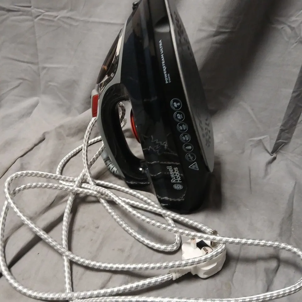 STEAM IRON – BLACK WITH BRAIDED CORD (UK PLUG). RUSSELL HOBBS.