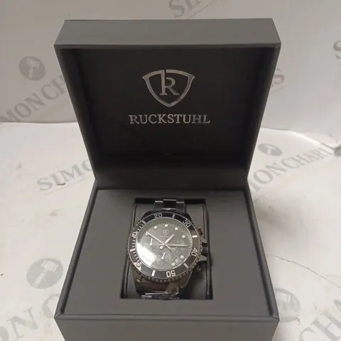 MENS RUCKSTUHL CHRONOGRAPH 8829 WATCH – BLACK DIAL - BLACK STAINLESS STEEL STRAP – 3ATM WATER RESISTANT – DATE FUNCTION