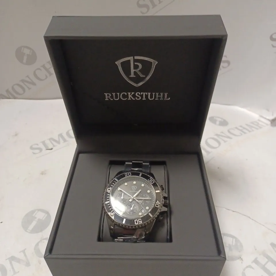 MENS RUCKSTUHL CHRONOGRAPH 8829 WATCH – BLACK DIAL - BLACK STAINLESS STEEL STRAP – 3ATM WATER RESISTANT – DATE FUNCTION