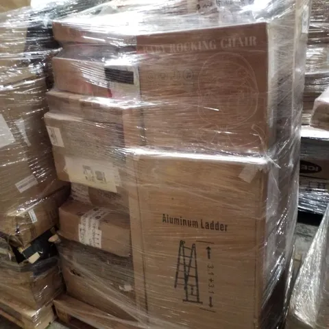 PALLET CONTAINING ASSORTED PRODUCTS INCLUDING BABY ROCKING CHAIR, ALUMINIUM LADDER & ROWING MACHINE