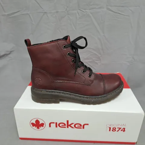 RIEKER MEN'S BURGUNDY LEATHER LACE-UP ANKLE BOOTS (PAIR) - 42