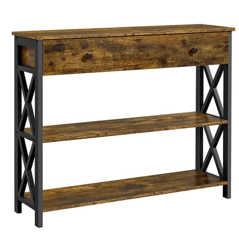 BOXED YAHEETECH 100CM VINTAGE WOODEN CONSOLE TABLE - RUSTIC BROWN (1 BOX)