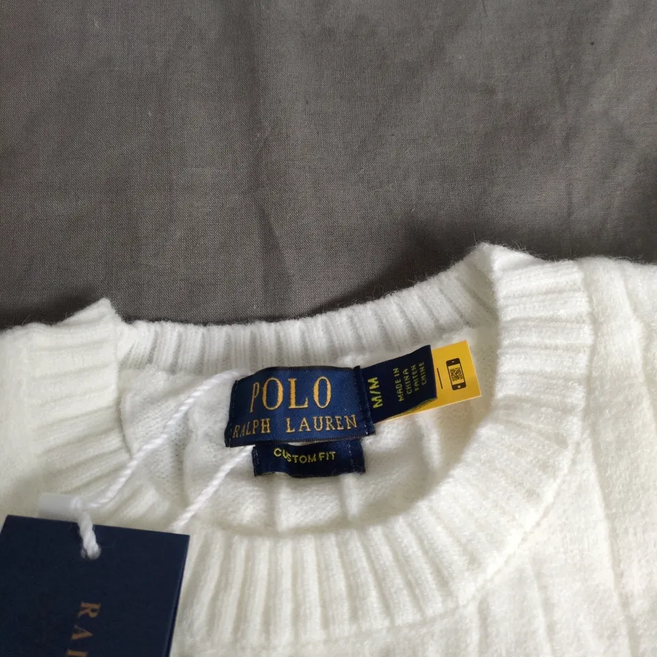 POLO RALPH LAUREN WHITE KNIT SWEATER –  UK M