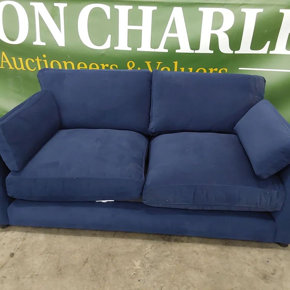 QUALITY BRITISH MADE LOUNGE Co TWO SEATER SOFA BLUE PLUSH FABRIC 
