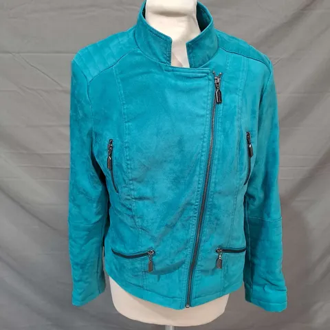 DANNII MINOGUE FAUX BIKER JACKET IN TEAL SIZE 10