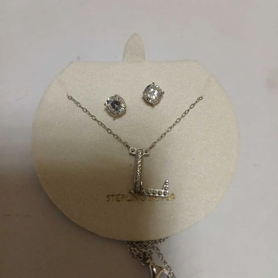 DIAMONIQUE 1.9CT TW INITIAL PENDANT & EARRING SET IN BAUBLE STERLING SILVER 