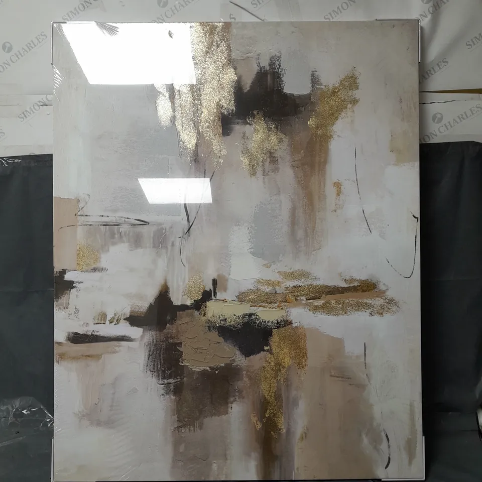 ABSTRACT HAND-PAINTED CANVAS WITH GOLD LEAF DETAIL - COLLECTION ONLY 