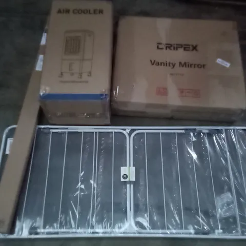 PALLET OF ASSORTED ITEMS INCLUDING AIR COOLER, DRIPEX VANITY MIRROR, M-DESIGN OVER DOOR LAUNDRY DRYING RACK, LED FLUORESCENT LAMP 