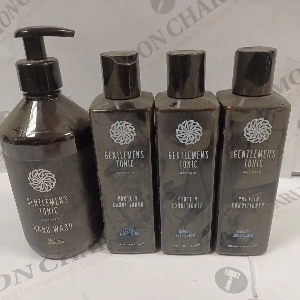 LOT OF 4 GENTLEMENS TONIC HEALTH AND BEAUTY ITEMS INCLUDE 3X PROTEIN CONDITIONER AND HAND WASH 