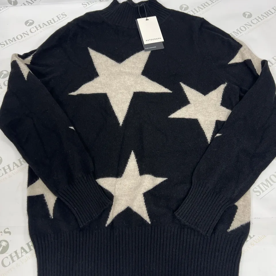 AUTOGRAPH PURE CASHMERE STAR GRAPHIC SWEATER IN BLACK SIZE 8