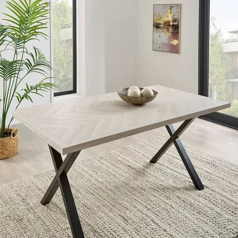BOXED KAIA CHEVRON 160cm DINING TABLE (2 BOXES)