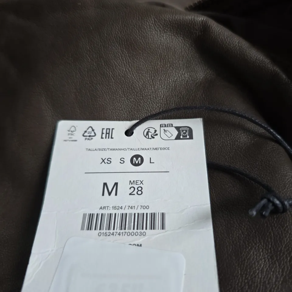 BERSHKA BROWN LEATHER BOMBER JACKET – MEN'S SIZE M