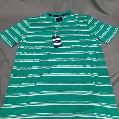 CREW CLOTHING COMPANY FEEDER STRIPE TEE IN ARCADIA GREEN SIZE M