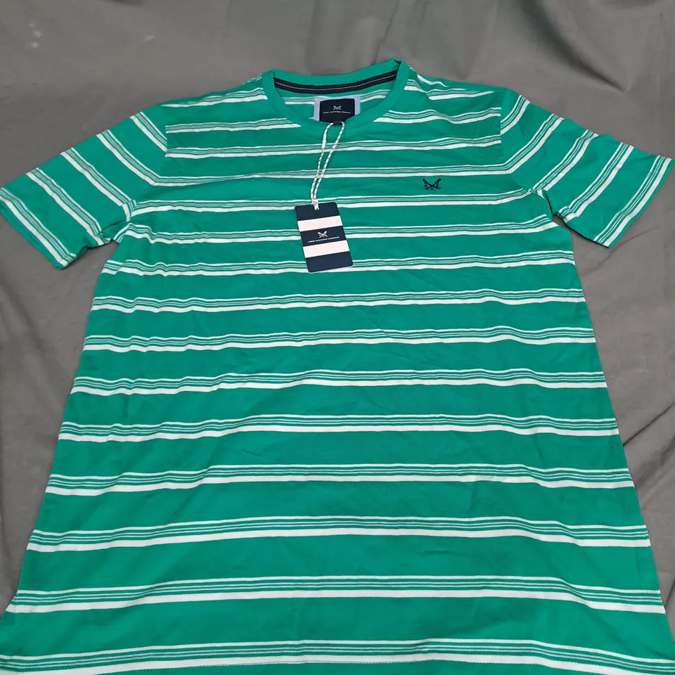 CREW CLOTHING COMPANY FEEDER STRIPE TEE IN ARCADIA GREEN SIZE M
