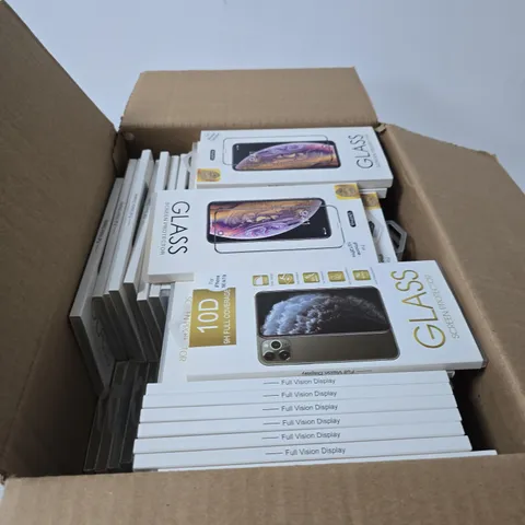 BOX OF APPROXIMATELY 50 ASSORTED IPHONE SCREEN PROTECTORS