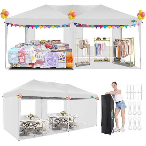 BOX COBIZI POP UP GAZEBO 3X6M WITH 4 REMOVABLE SIDES, WATERPROOF & UPF50+ PROTECTION MARQUEE WITH CARRY BAG UPGRADE STRUCTURE, INSTANT EVENT SHELTER PARTY TENT FOR OUTDOOR, BACKYARD, WEDDINGS, KHAKI