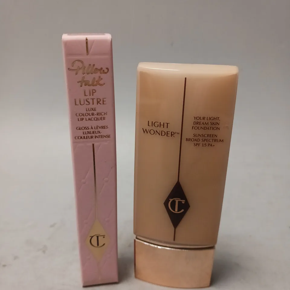CHARLOTTE TILBURY LIP LUSTRE IN PILLOW TALK AND LIGHT WONDER FOUNDATION IN 5 MEDIUM
