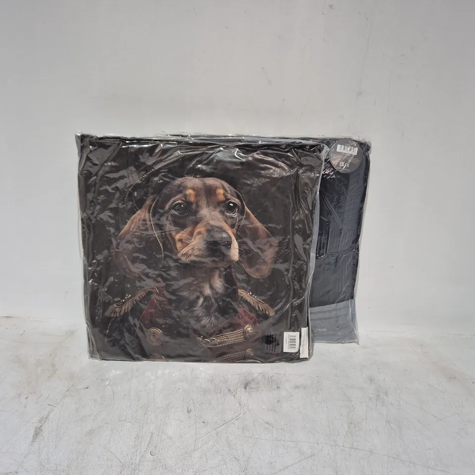 LOT OF 16 AS NEW TOP DOG DASCHHUND THEMED FILLED CUSHIONS - 45X45CM
