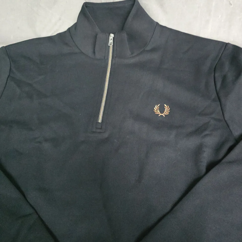 FRED PERRY NAVY QUARTER-ZIP KNIT PULLOVER- SIZE L