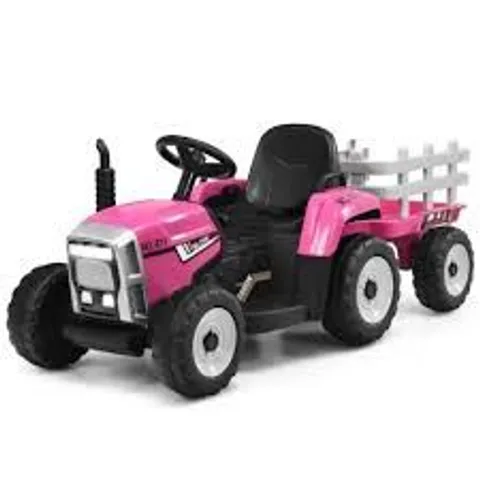BOXED COSTWAY RIDE ON TRACTOR WITH TRAILER PINK 12V