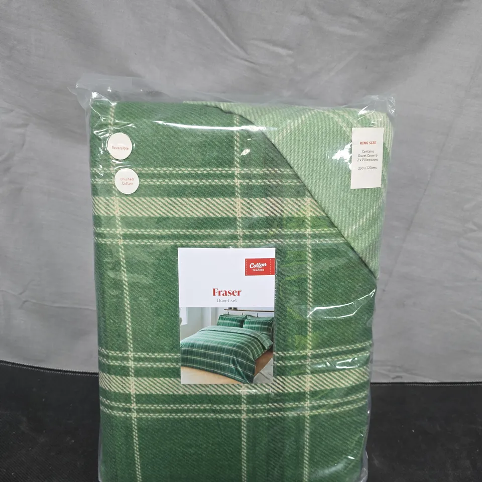 COTTON TRADERS FRASER DUVET SET – KING SIZE, GREEN TART AN