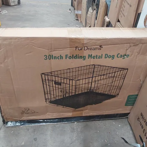 BOXED 30INCH FOLDING METAL DOG CAGE