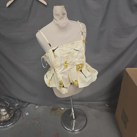 RIVER ISLAND STUDIO CREAM DRESS WITH YELLOW FLORAL PRINT – WOMEN'S UK 12 (EU 38, US 8)
