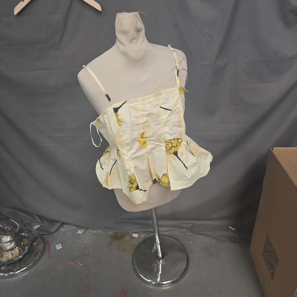 RIVER ISLAND STUDIO CREAM DRESS WITH YELLOW FLORAL PRINT – WOMEN'S UK 12 (EU 38, US 8)