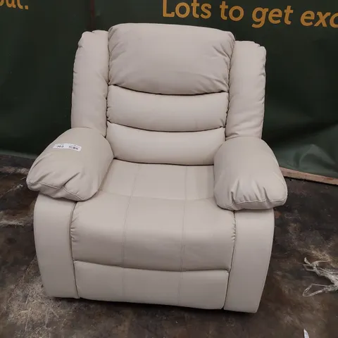 DESIGNER MANUAL RECLINING EASY CHAIR CREAM LEATHER 