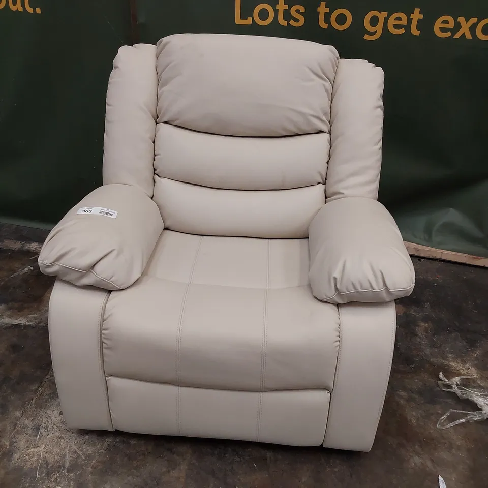 DESIGNER MANUAL RECLINING EASY CHAIR CREAM LEATHER 