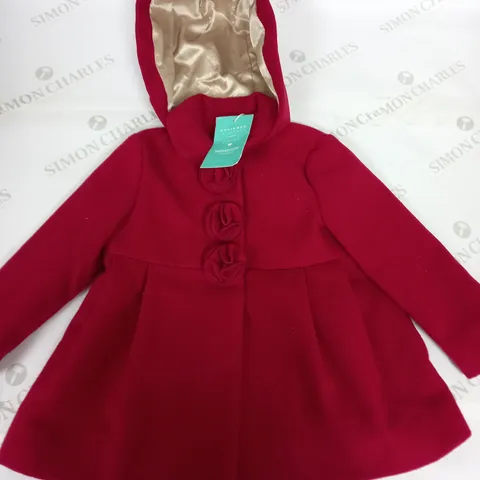 MONSOON RED ROSE BUTTON COAT SIZE 18-24 MONTHS