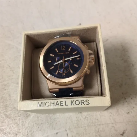 MICHAEL KORS WATCH – ROSE GOLD WITH BLUE DIAL (BOXED)
