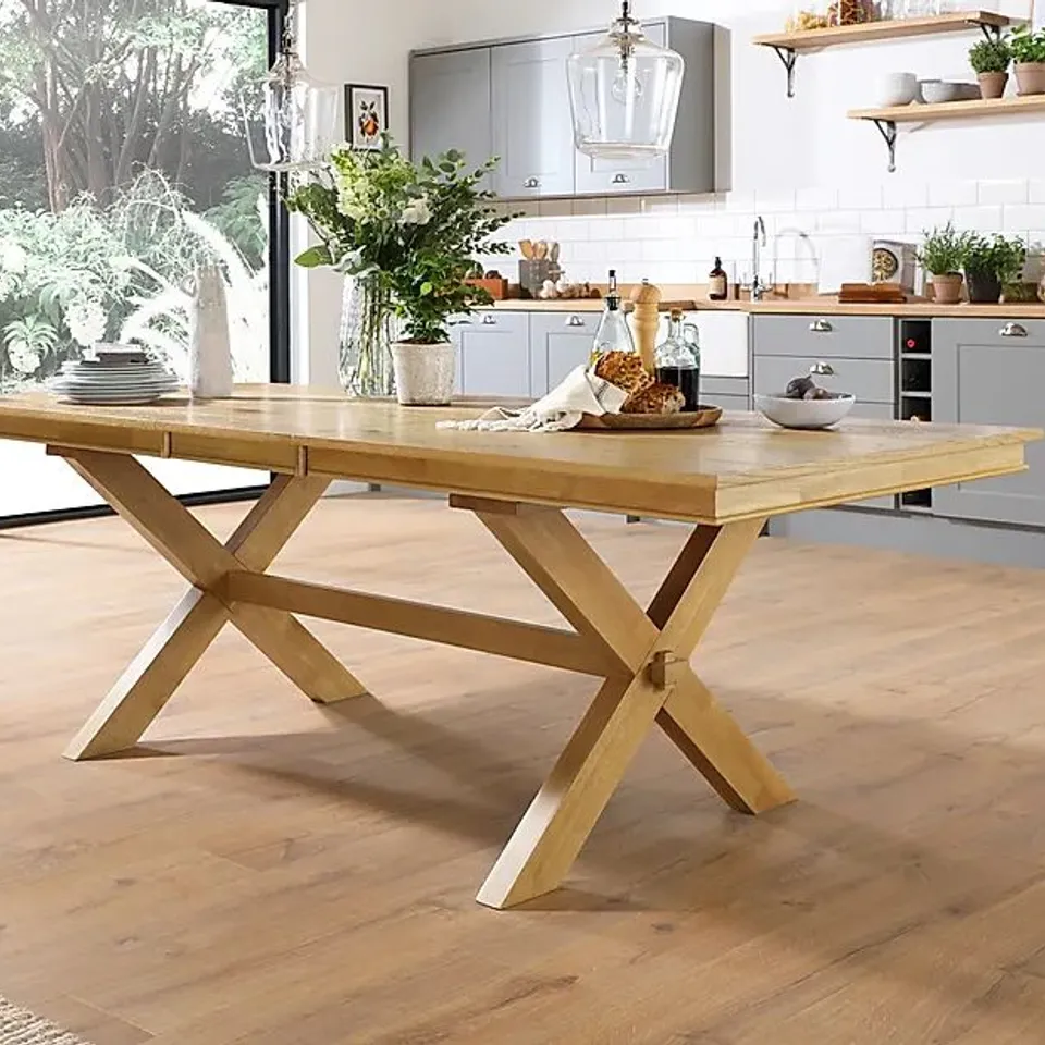 BOXED DESIGNER GRANGE OAK 180-220cm EXTENDING DINING TABLE (2 BOXES)