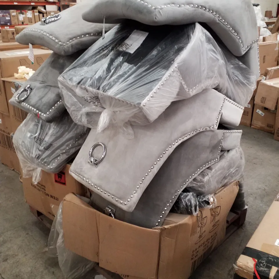 PALLET CONTAINING 8 GREY VELVET DINING CHAIRS 