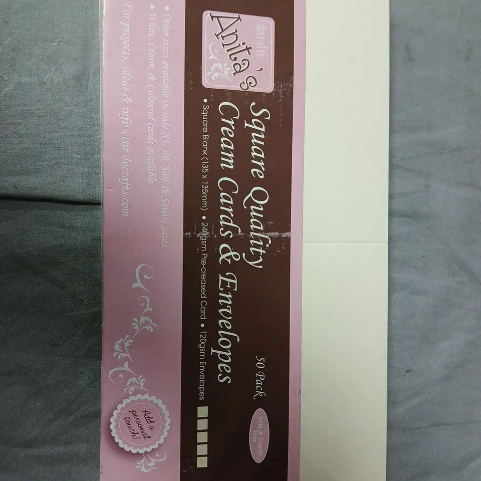 ANITA’S SQUARE QUALITY CREAM CARDS & ENVELOPES – 50 PACK (BOXED)
