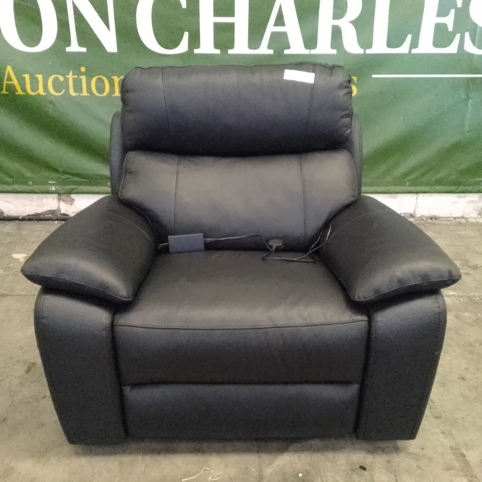 QUALITY ITALIAN DESIGNER PATRIZIO SMALL ARMS ELECTRIC RECLINER CHAIRS - BLACK LEATHER