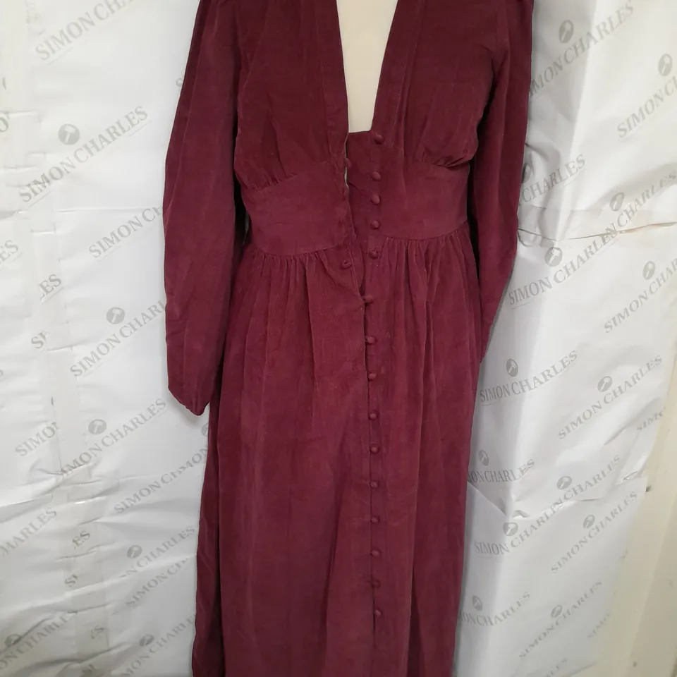 NOBODY'S CHILD STARLIGHT LONGSLEEVE MIDAXI DRESS IN DENIM/TWILL BURGUNDY SIZE 8
