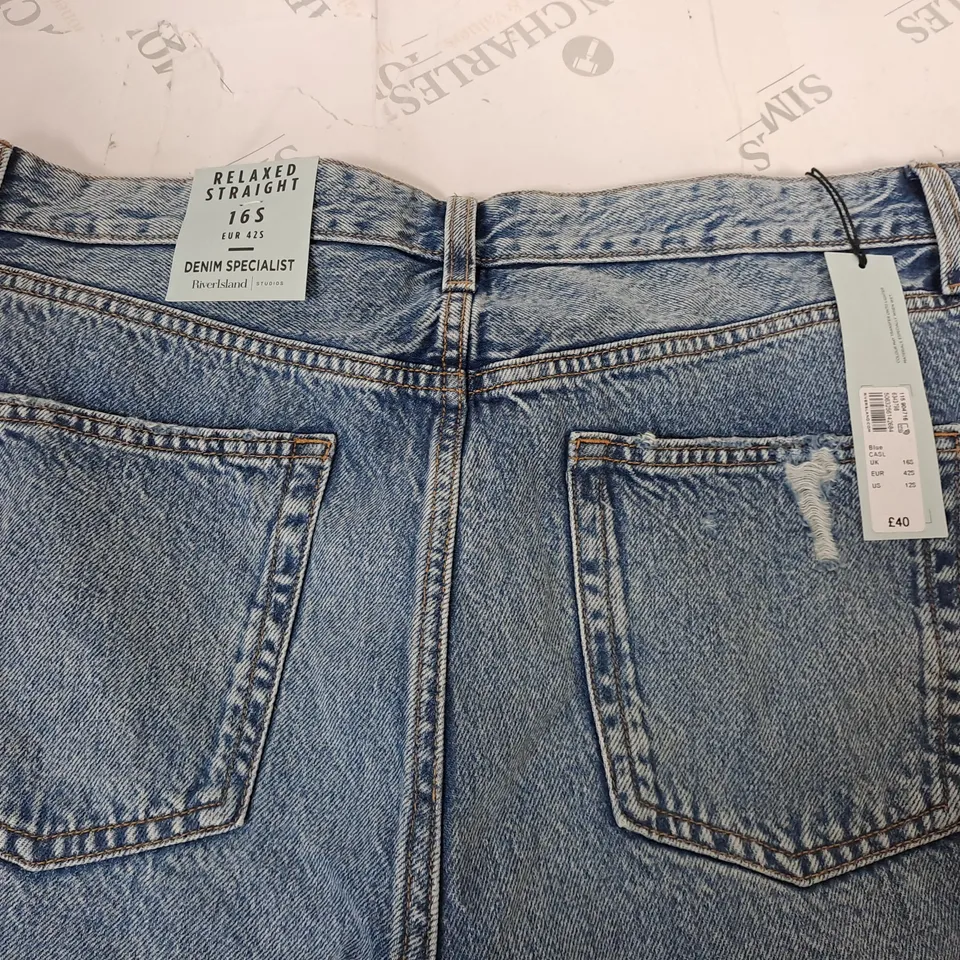 RIVER ISLAND DENIM RELAXED STRAIGHT JEANS - 16S