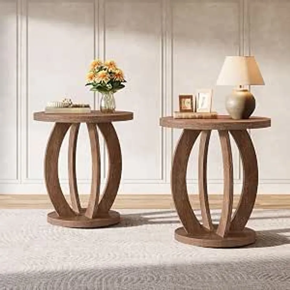 BOXED TRIBESIGNS ROUND NIGHTSTAND OF 2 WITH STORAGE, LARGE BEDSIDE TABLE FOR BEDROOM, FARMHOUSE NIGHT STAND WITH WOODEN BASE, WOODEN SIDE END TABLE FOR BEDROOM, ACCENT FURNITURE, EASY ASSEMBLY (1 BOX)
