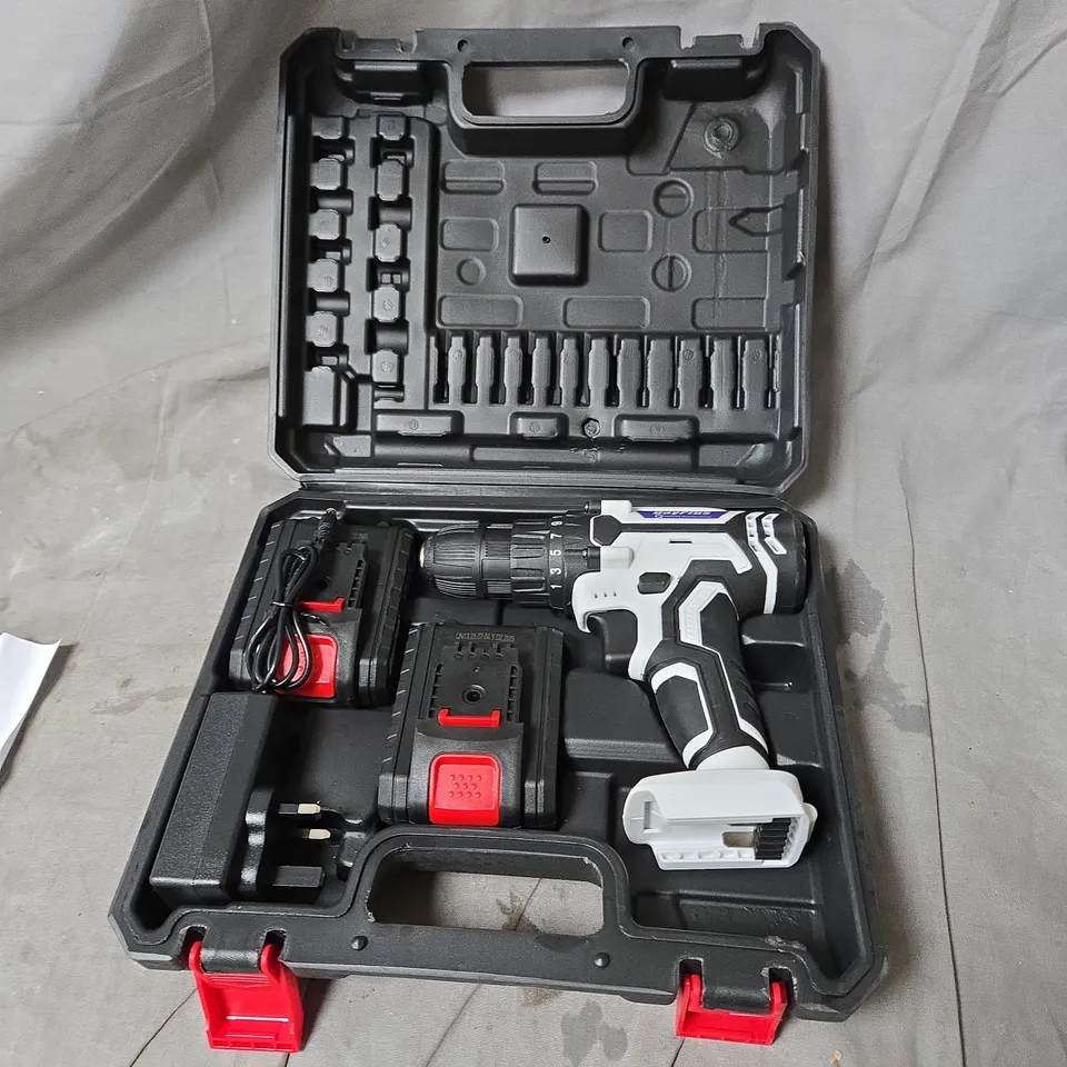 DAYPLUS CORDLESS DRILL KIT WITH CASE, 2 BATTERIES & CHARGER