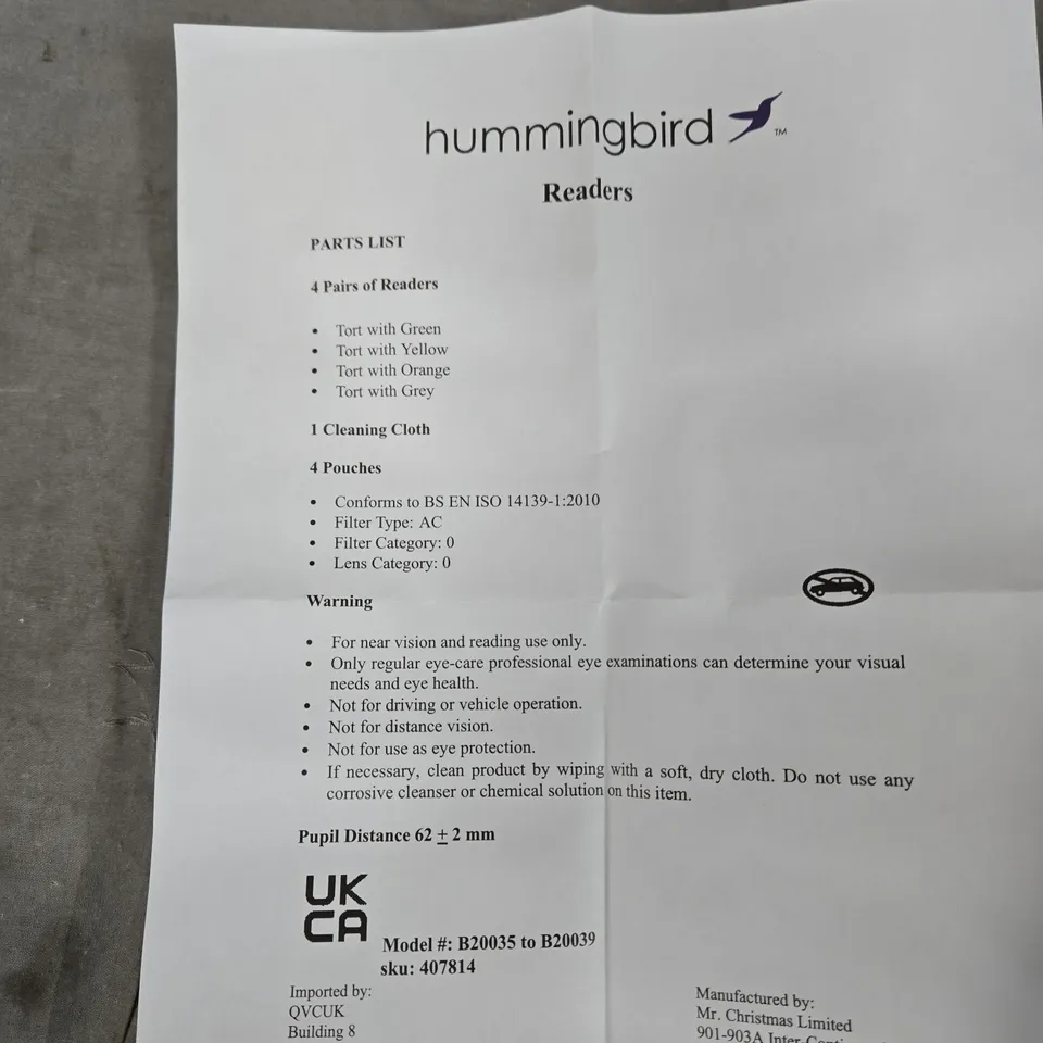 HUMMINGBIRD READERS – 4 PAIRS OF READING GLASSES WITH POUCHES 