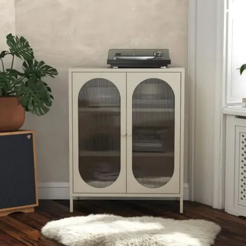 BOXED LUNA SMALL FLUTED SIDEBOARD, GLASS - PARCHMENT (1 BOX)