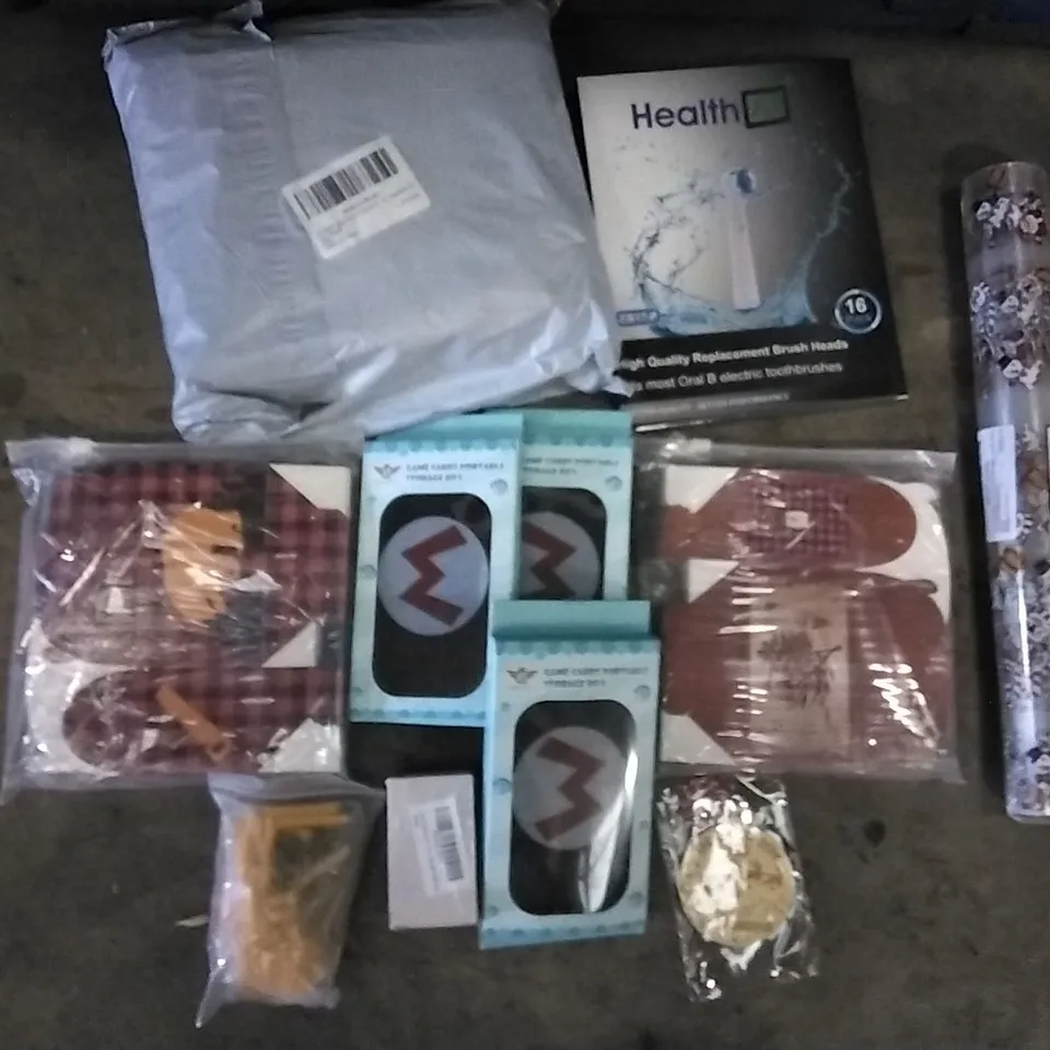 PALLET OF ASSORTED ITEMS INCLUDING HEATH AZ REPLACEABLE TOOTH BRUSH HEADS, NALAN GAME CARDS PORTABLE STORAGE BOX, STRONG SUCTION BATH MATS, CHRISTMAS ORNAMENTS, AIRFEEL PERSONAL AIR PURIFIER