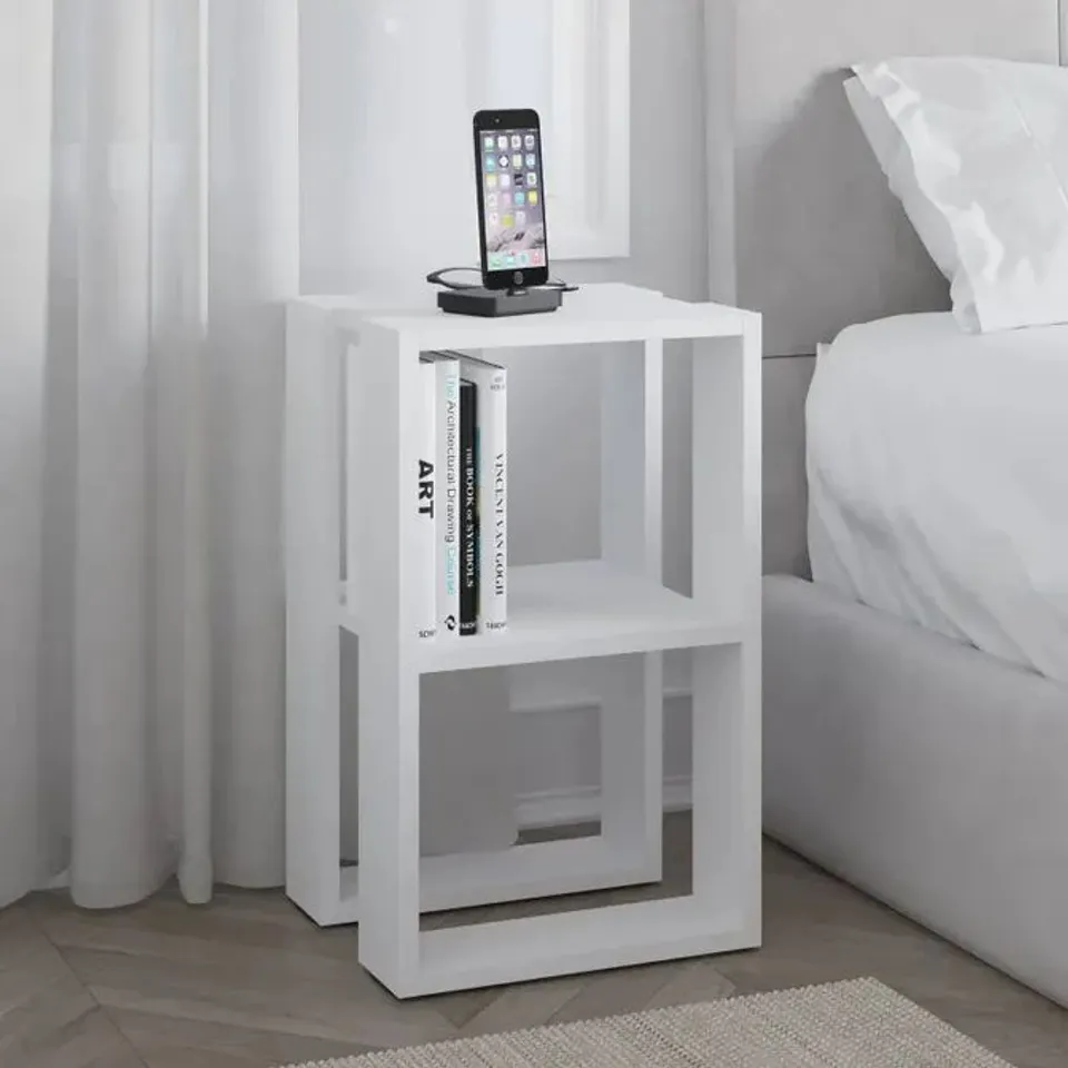 BOXED LONIE MODERN BEDSIDE TABLE BEDROOM FURNITURE WIDTH 34CM IN WHITE