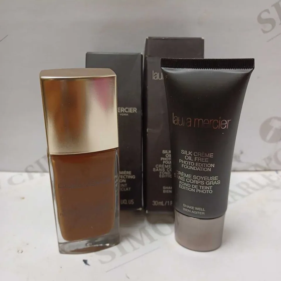 LOT OF 2 LAURA MERCIER PRODUCTS TO INCLUDE SILK CREME OIL-FREE PHOTO EDITION FOUNDATION - 6N1 TRUFFLE & FLAWLESS LUMIERE FOUNDATION - 6N2 ESPRESSO
